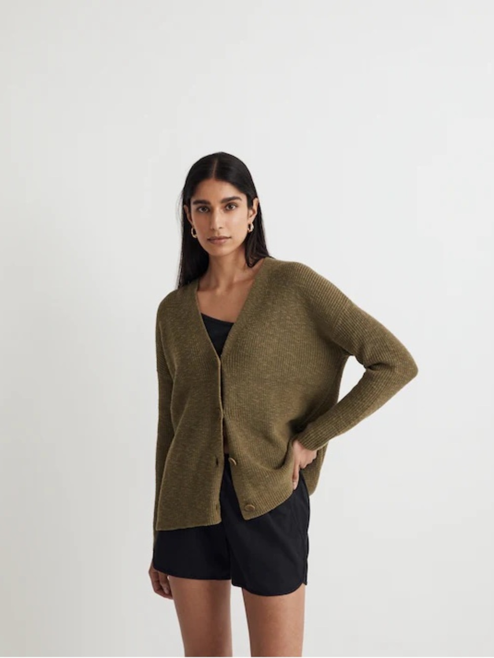 Madewell Vneck Button Down Cardigan Olive Green NWT Sz Small